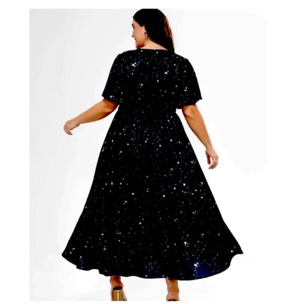 Plus Size 22-24 3X BloomChic Black Glitter Star Maxi Dress with Pockets RARE - Picture 4 of 8